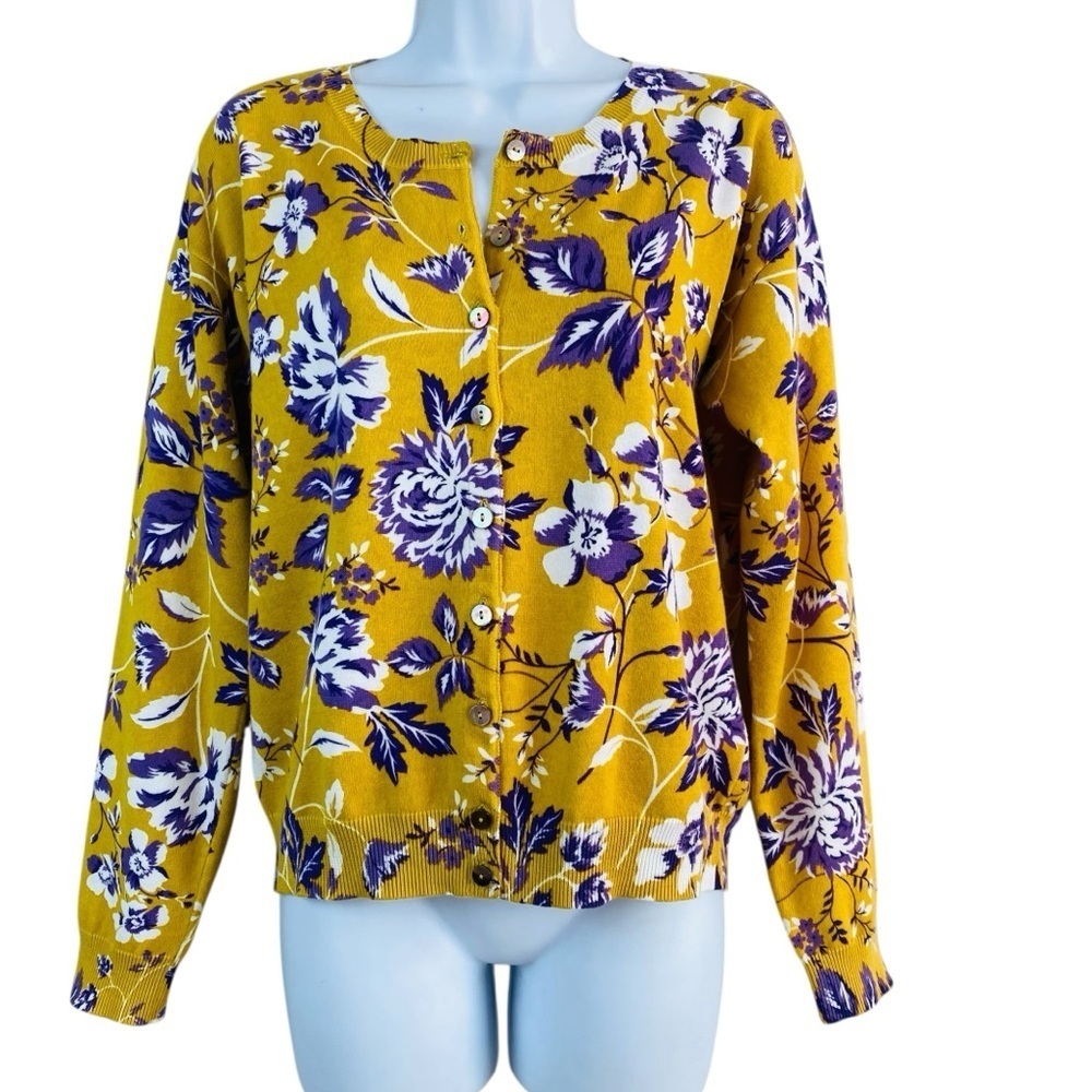 Sundance Yellow/Purple Floral Cotton Button Up Cardigan Size M